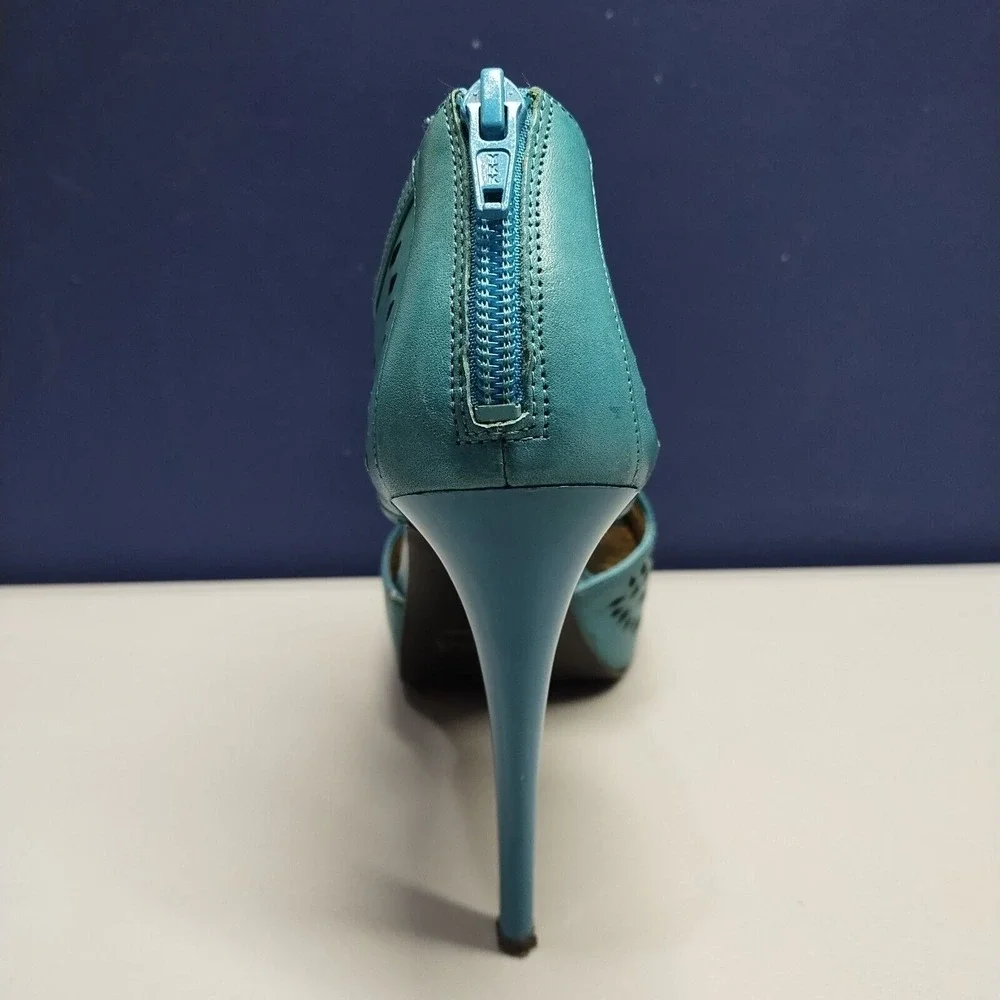 Carlos Santana Joplin Platform Heels Womens 8 Turquoise Leather Cut Out Open Toe